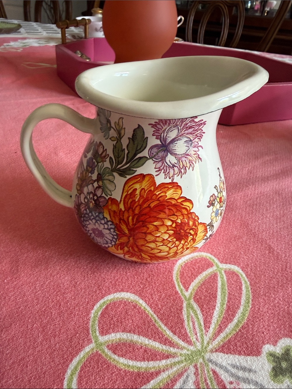 Mac Kenzie Childs Floral Camp ware Orange & Purple Flower Pattern